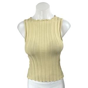 Zara Women's Beige Yellow Sleeveless Stretch Knit Sweater Vest Tank Top Size S